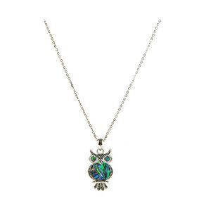 Women's Natural Abalone Shell Owl Pendant and Necklace Set
